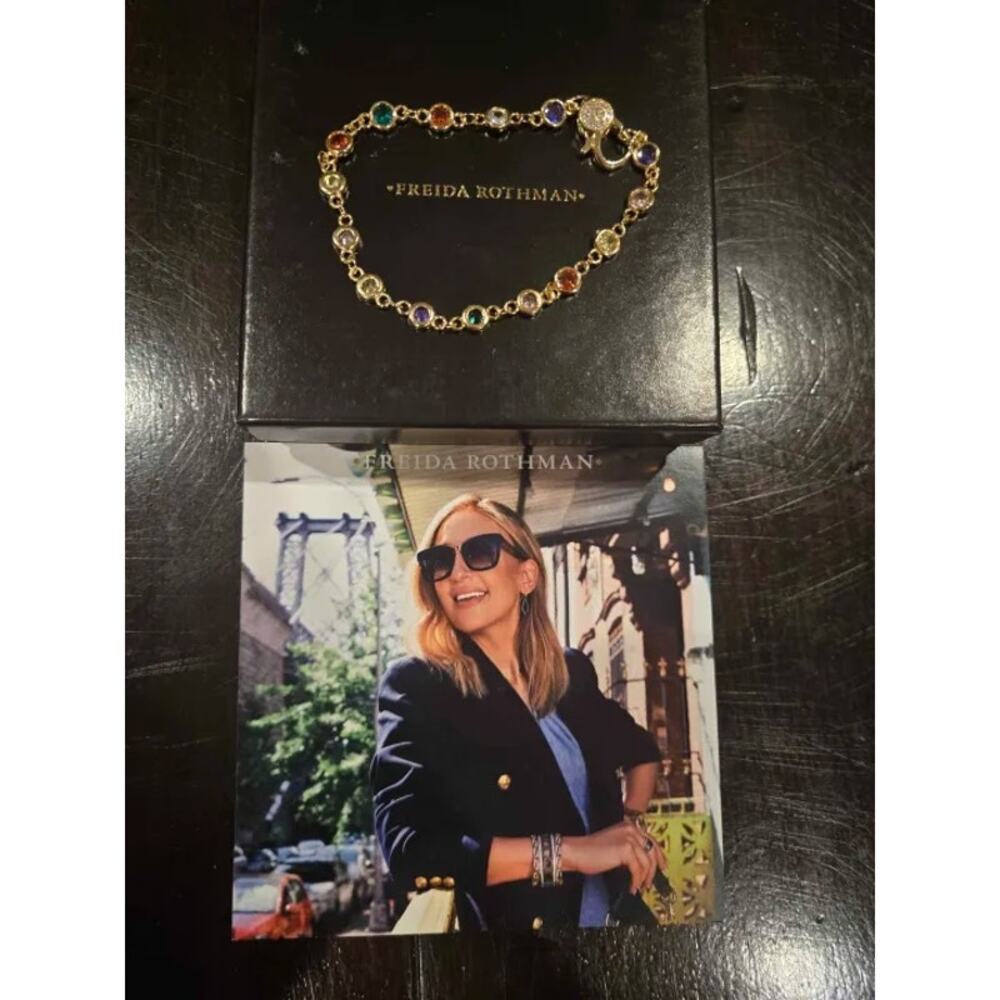 NEW Freida Rothman Lumi Bezel Bracelet Multi Colored Stone 7"